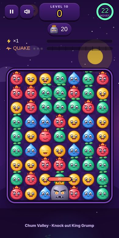 King Grump sitting at the bottom of a Chum Rush board